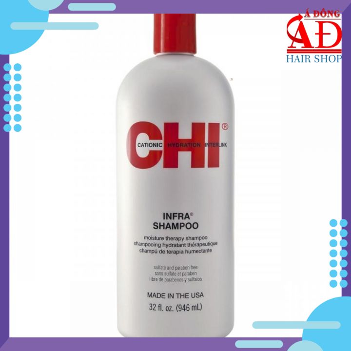 Dầu Gội Chi Infra Moisture Therapy Shampoo Siêu Mượt Cho Tóc Khô Hư Tổn (Xám) Mỹ 946Ml