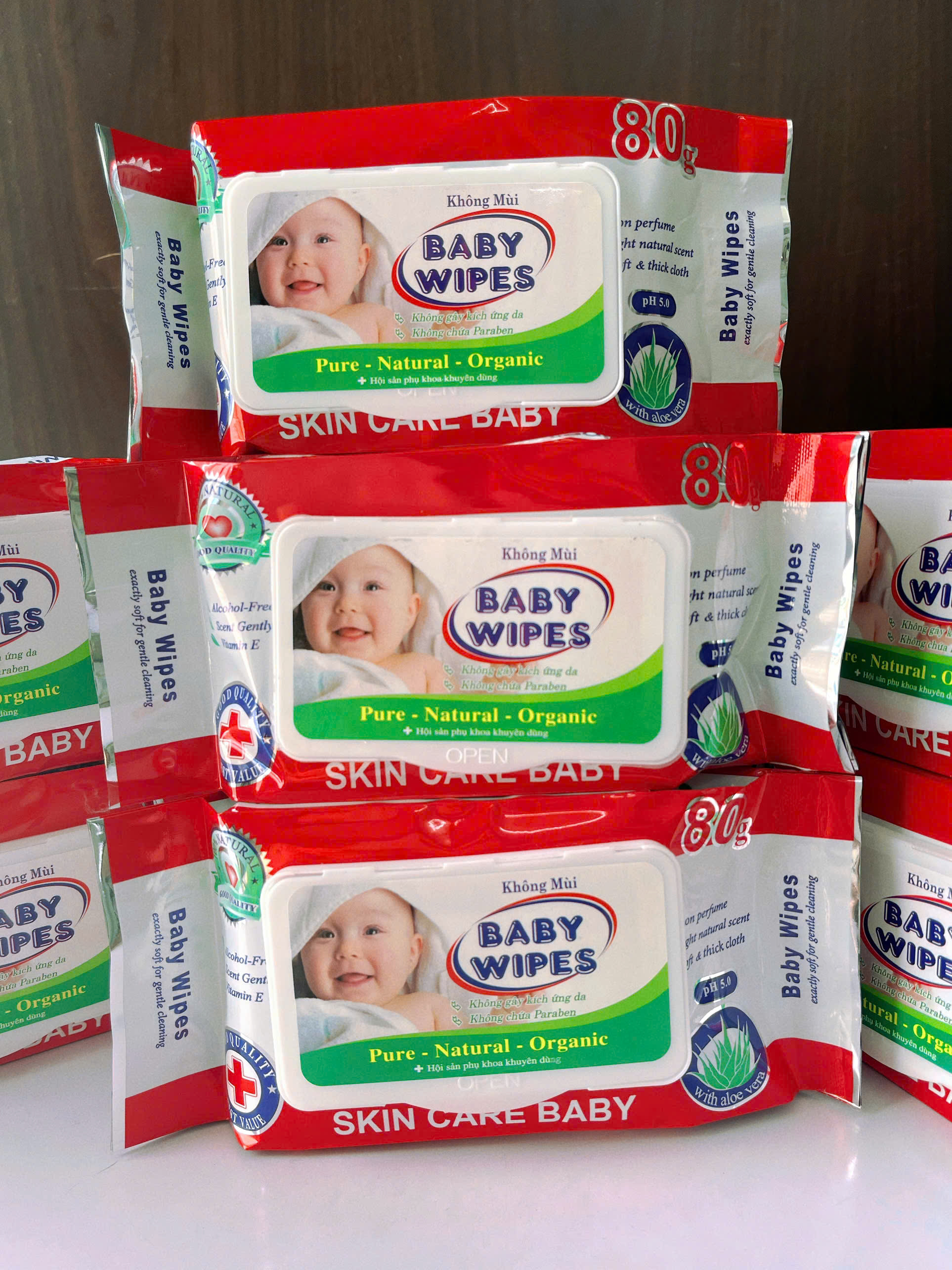 Combo 10 gói Khăn giấy ướt Baby Wipes 80g không mùi an toàn tiện lợi - Hie en Store