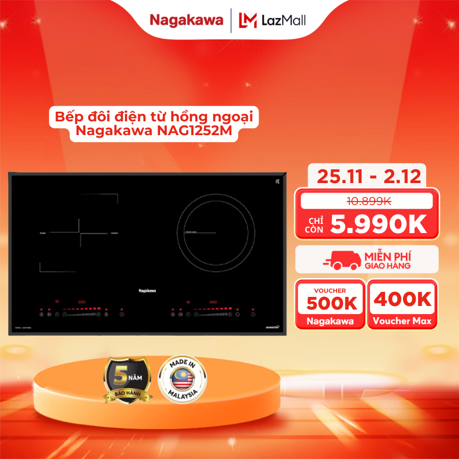 Bếp điện từ cao cấp hồng ngoại Nagakawa NAG1252M không kén nồi inverter điều khiển cảm ứng- bảo hành
