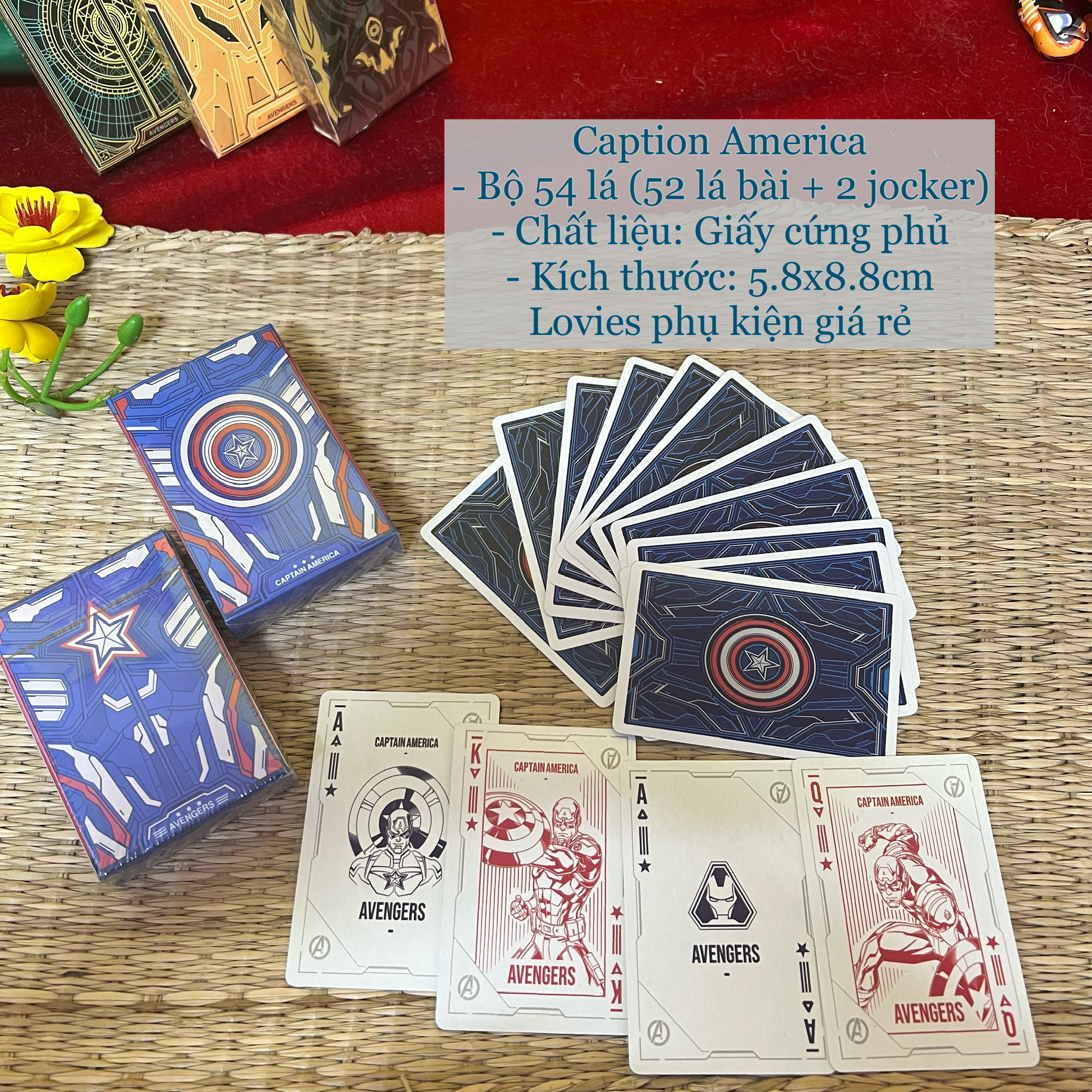Bộ 52 lá bài tây tiến lên siêu anh hùng avengers Caption American