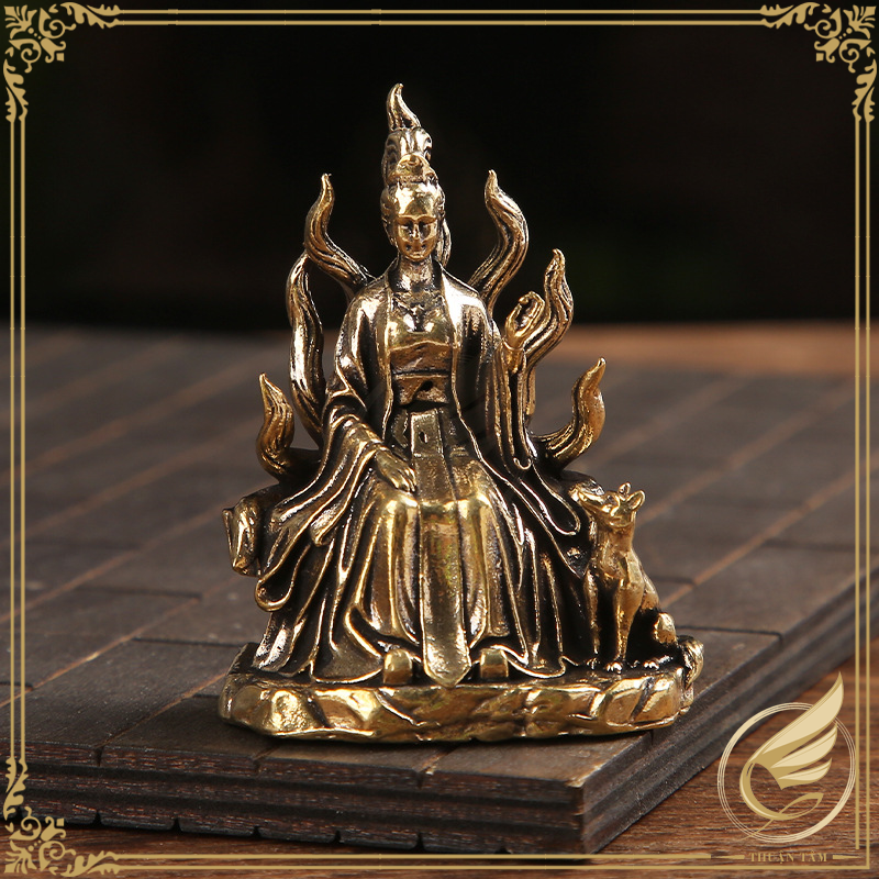Decor Mini Tượng Nhỏ Nữ Hoàng Hồ Ly Tượng Cáo 9 Đuôi Thanh Khâu Vượng Tình Duyên Bằng Đồng Thau - Đồ
