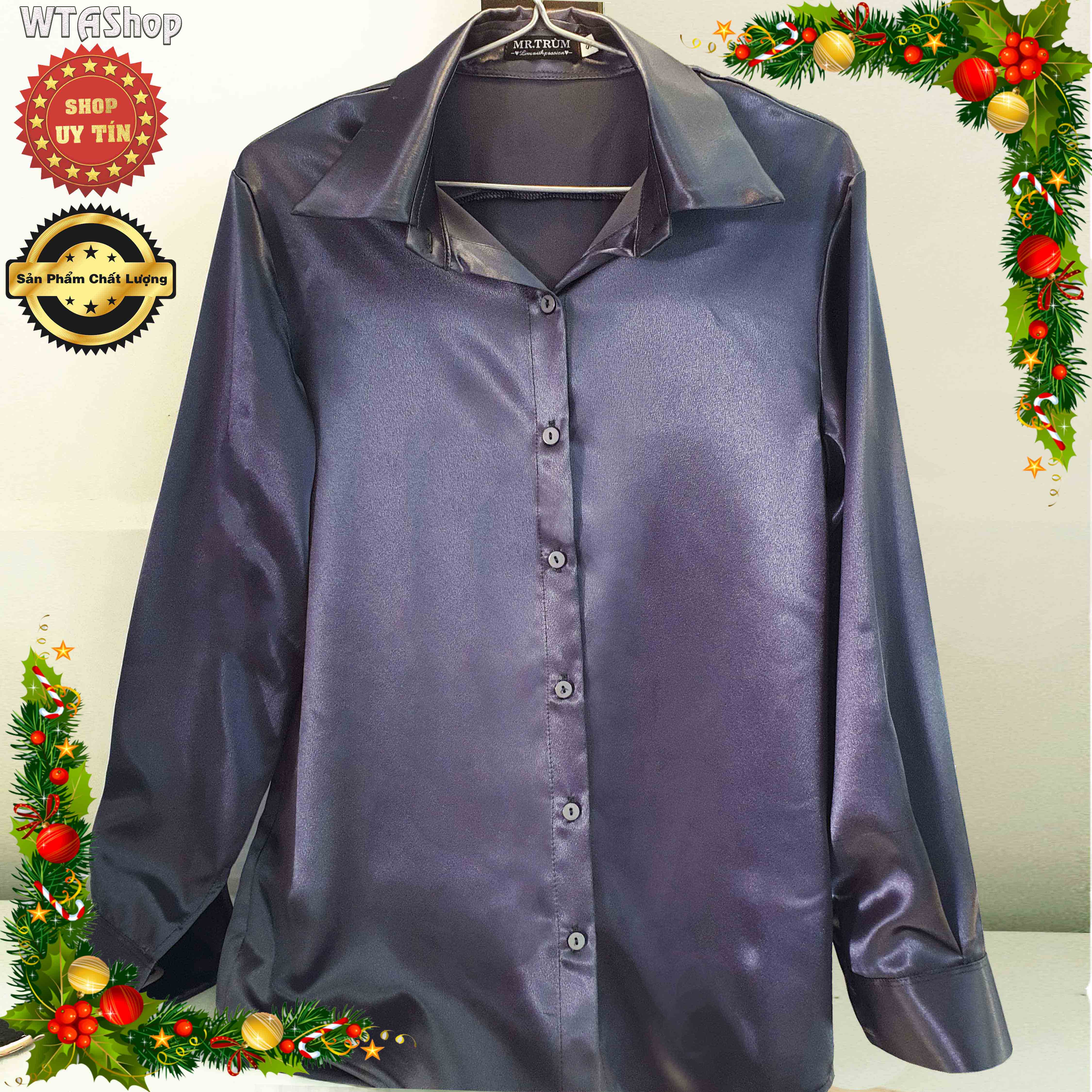 Áo sơ mi nữ form rộng vải lụa hàn quốc tay dài kiểu công sở vải bóng đẹp cao cấp bigsize đến 70kg WT