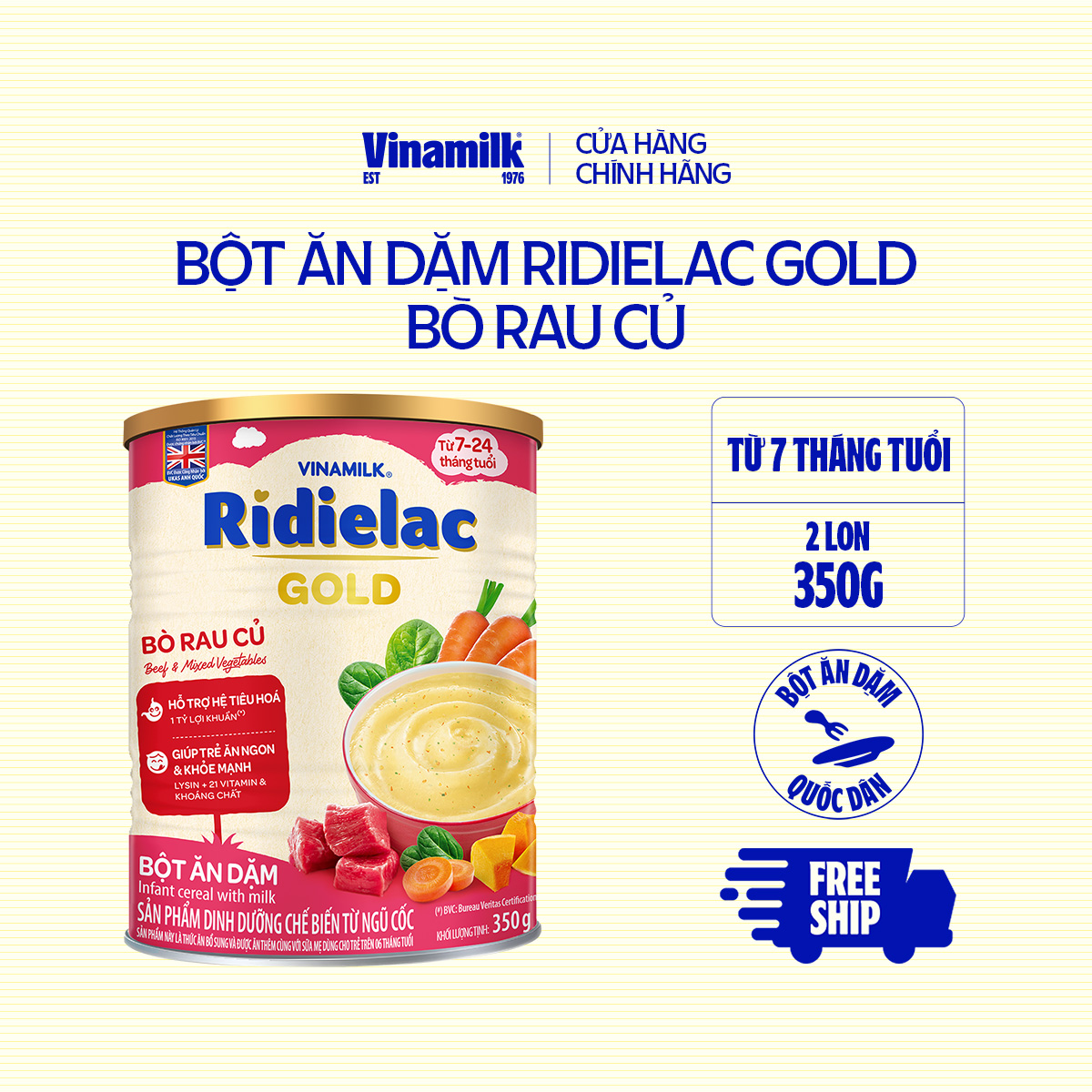 Bột Ăn Dặm Ridielac Gold Bò Rau Củ - 2 Hộp Thiếc 350g