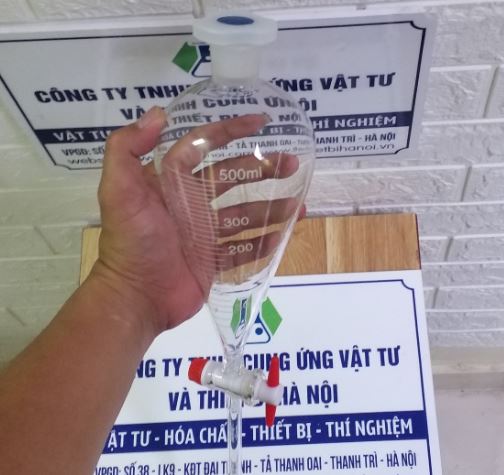 Phễu Chiết Quả Lê Có Chia Vạch Khóa Nhựa Teflon Dung Tích 500Ml