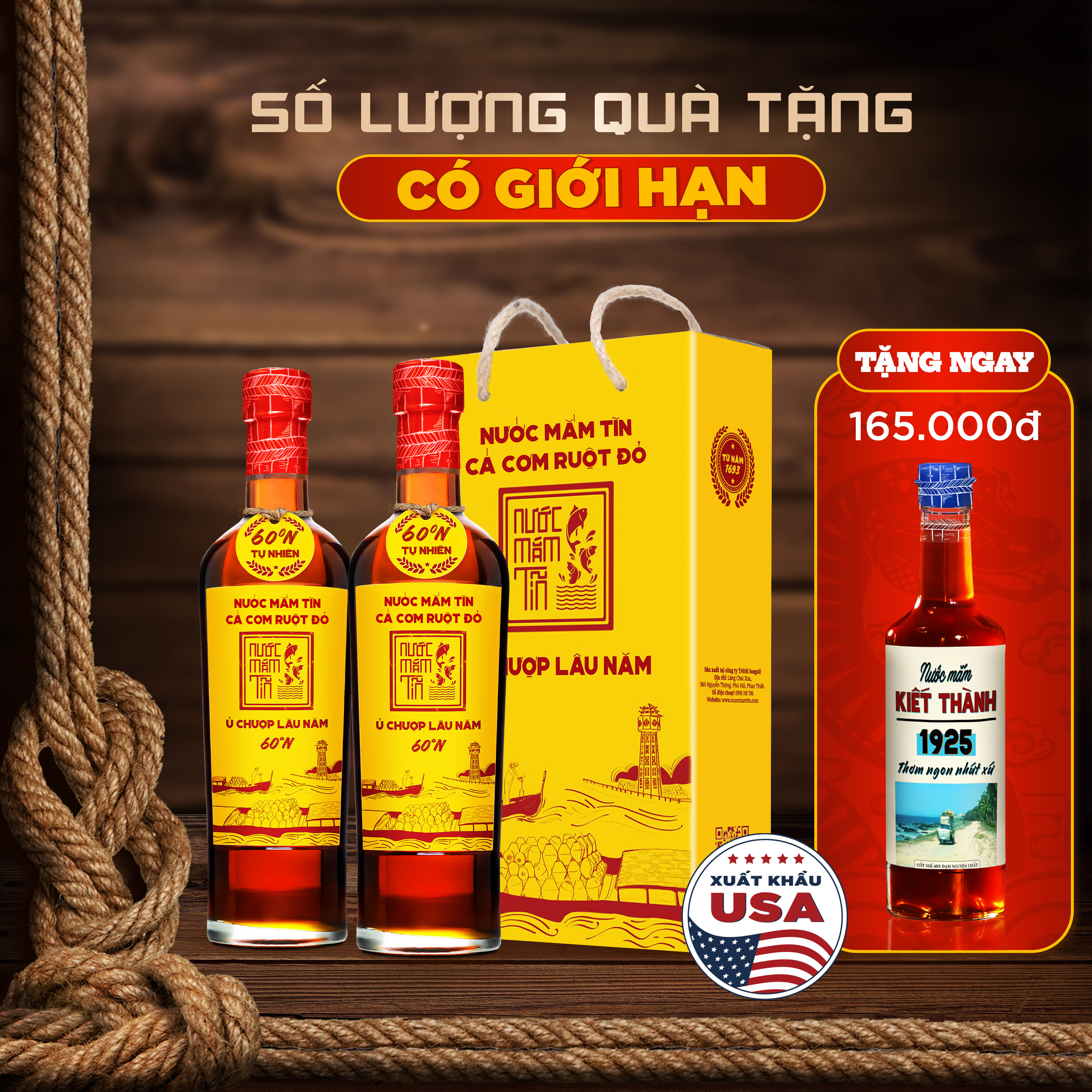 [Hộp 2 Chai - 60N - 500ml] Nước Mắm Tĩn Cá Cơm Ruột Đỏ Độ Đạm 60N Chai Thuỷ Tinh 500ml Nước Mắm Truy