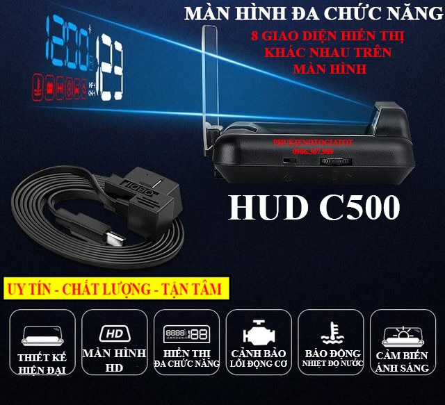 (GIÁ SỐC) MÀN HÌNH HUD C500 HIỂN THỊ TỐC ĐỘ TRÊN KÍNH LÁI Ô TÔ