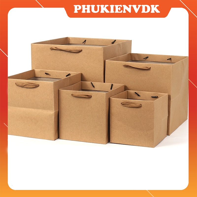 Túi giấy kraft đáy vuông quai vải đựng thực phẩm cây cảnh quà tặng
