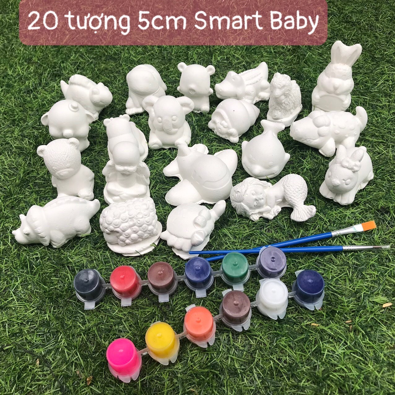 [Tặng 12 màu + 2 cọ] Combo 20 tượng thạch cao size 5cm - Tô tượng cho bé Smart Baby