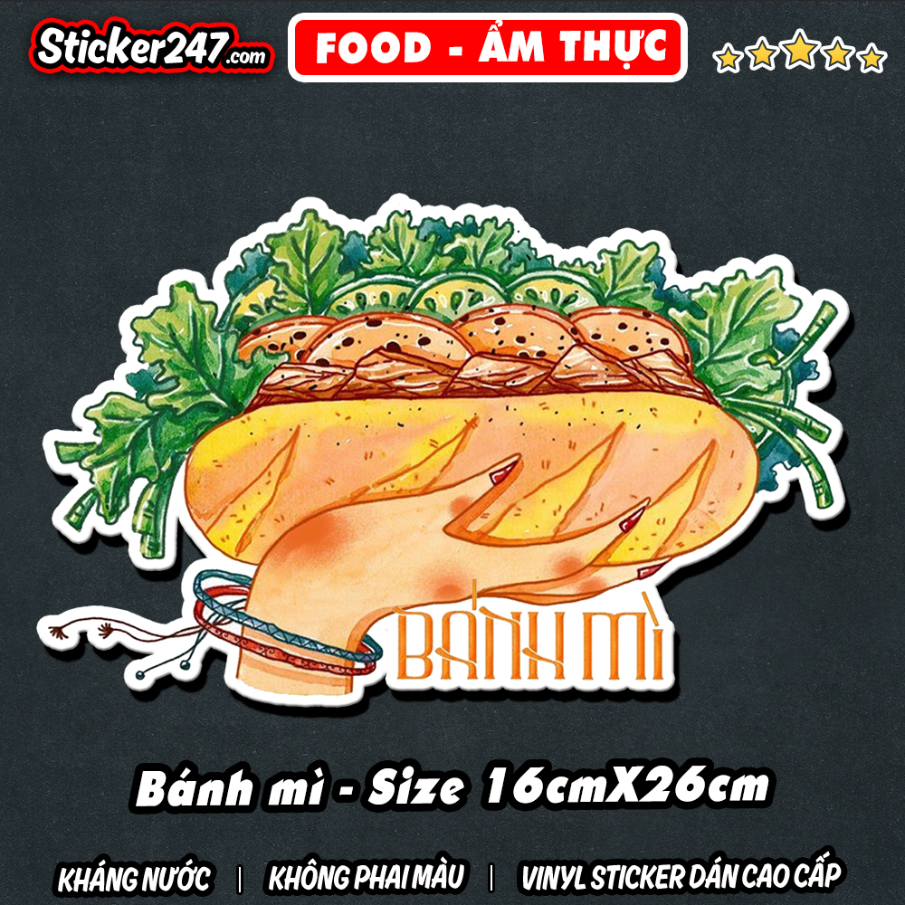 Decal Bánh Mì trang trí quán – Sticker Bánh Mì  Decal dán tường tủ kính quầy xe trà sữa xe cà phê - 