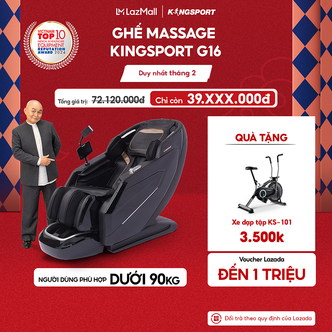 Miễn phí lắp đặt | Ghế massage KINGSPORT G16 công nghệ Massage Kingtech Touch Pro 12 bài massage chu