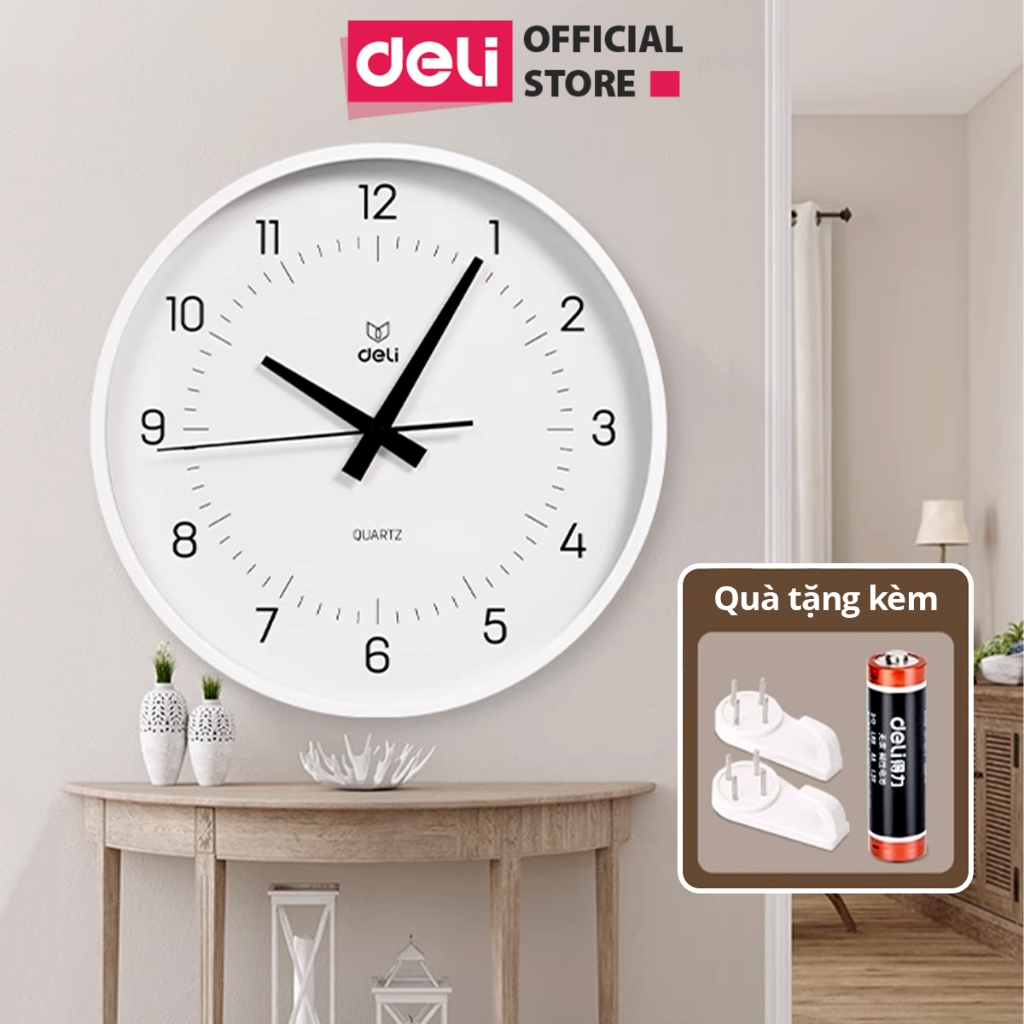 Đồng hồ treo tường không ồn minimalist phong cách tối giản trang trí phòng khách Bảo hành 3 tháng Deli