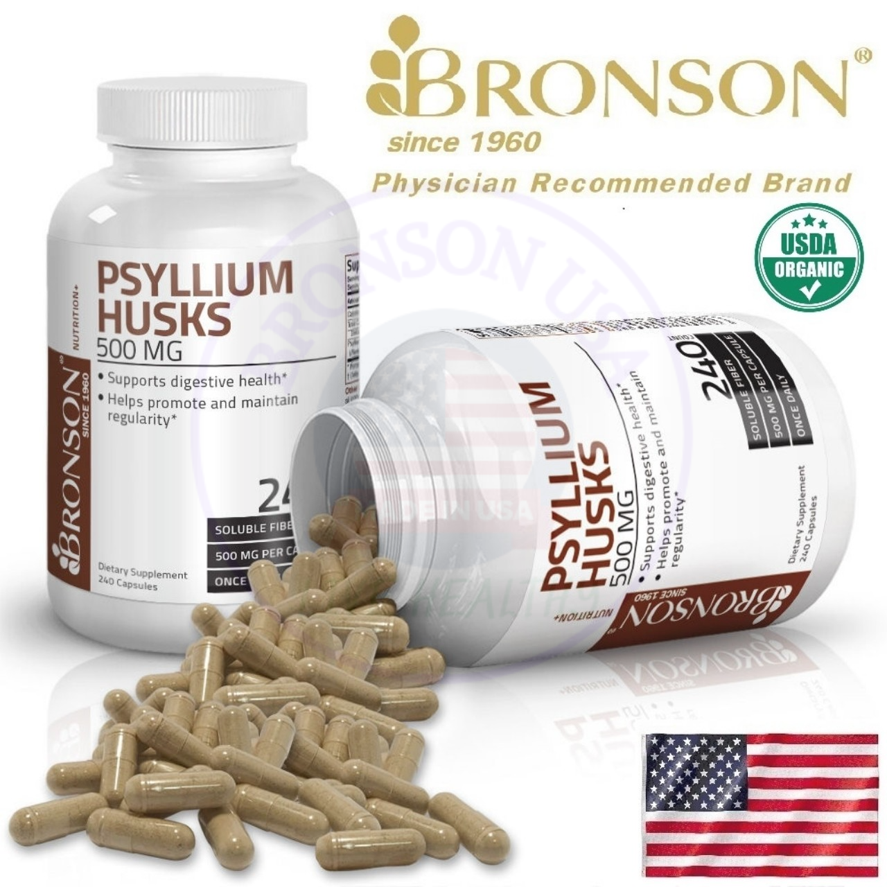 [HCM]Organic Psyllium Husks 500mg - 240 viên Mỹ - Chất xơ chống táo bón