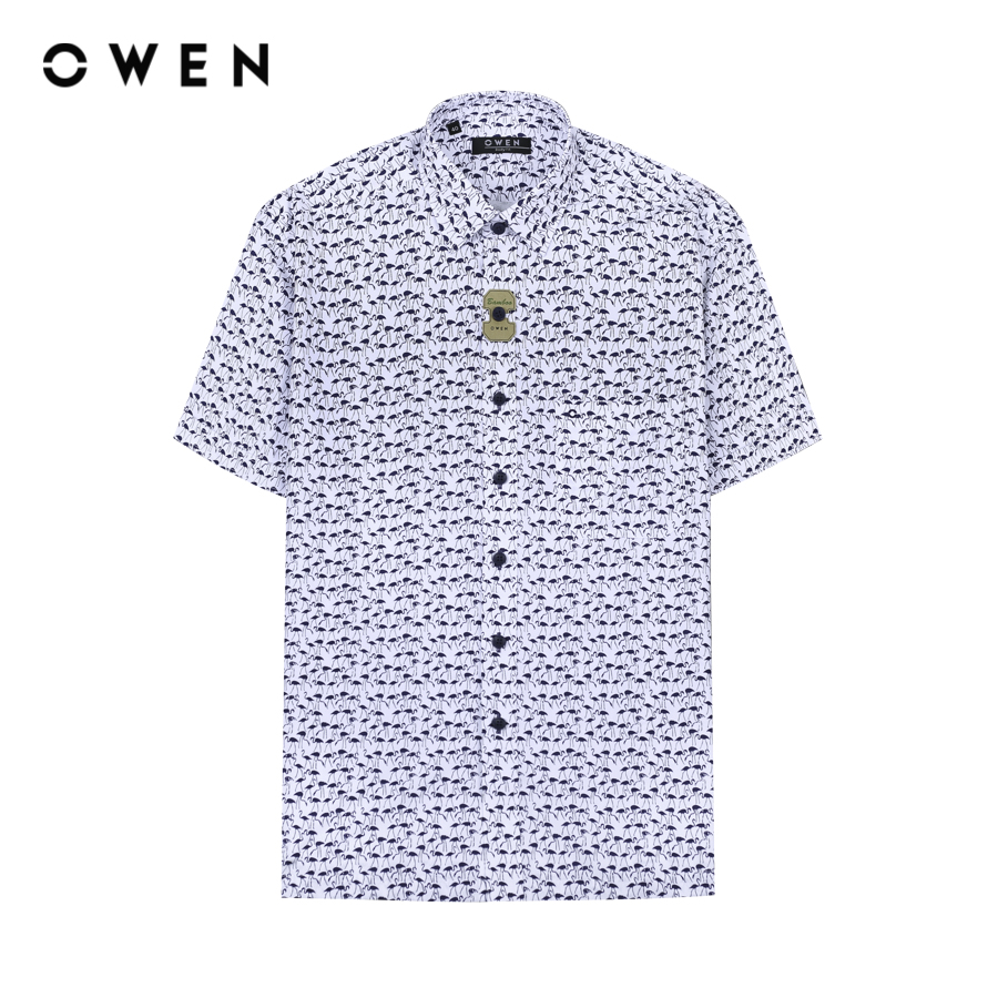 OWEN - Áo sơ mi ngắn tay Body Fit AB230627NT màu Trắng chất liệu Bamboo