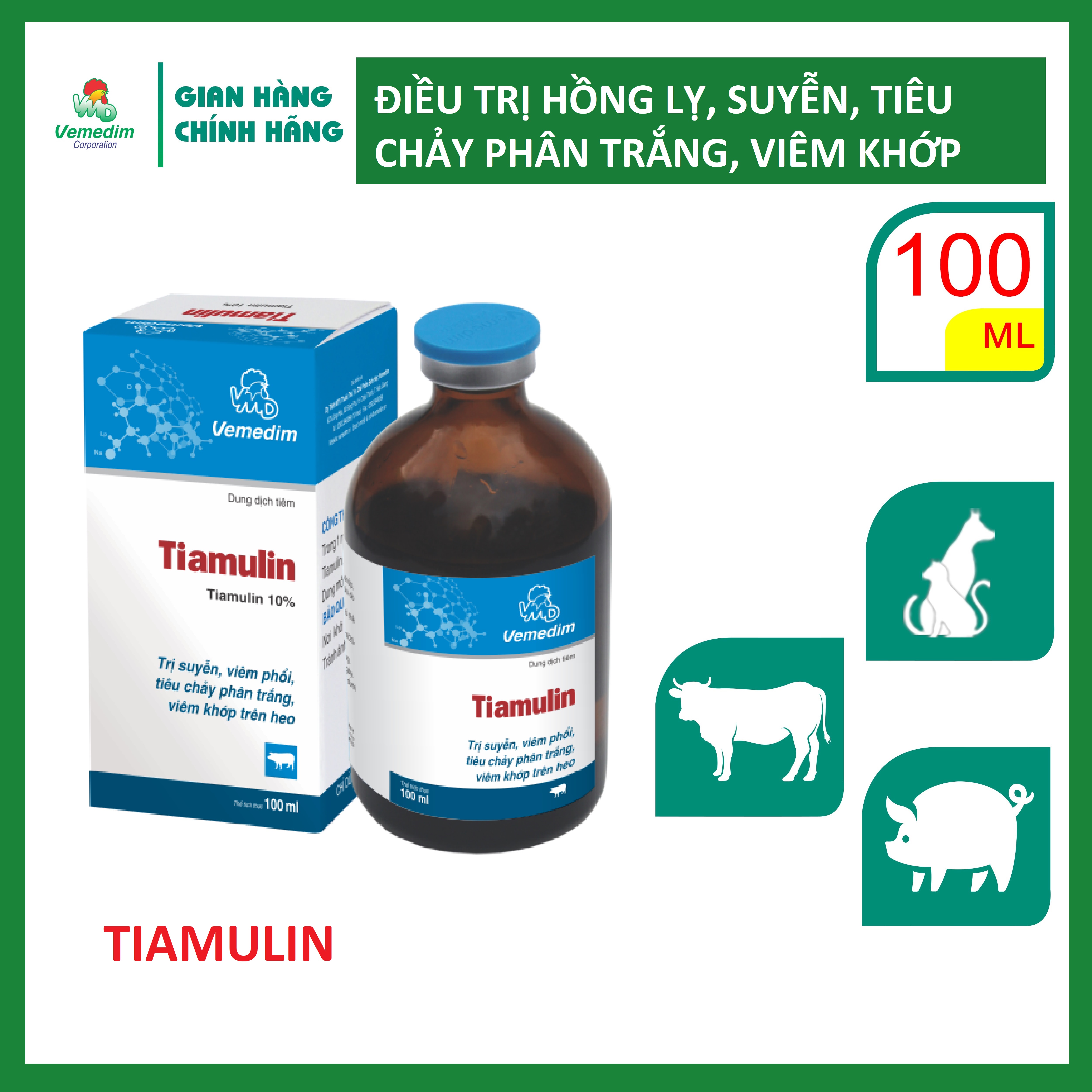 "Hoàn tiền đến 10%" Vemedim Tiamulin dùng cho heo bị hồng lỵ tiêu chảy viêm khớp chai 100ml