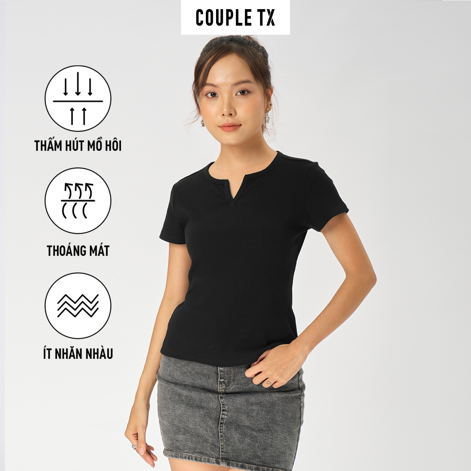 Áo Thun Kiểu Nữ COUPLE TX - Áo Nữ Kiểu Đẹp Cổ Xẻ V Tay Ngắn WTS 2355