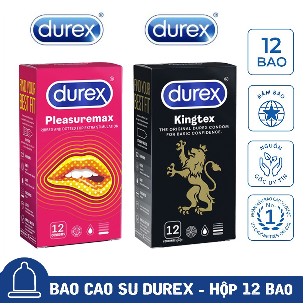 [Mua 1 Tặng 1] Bao Cao Su Durex Pleasuremax Gân Gai + Durex Kingtex Size Cỡ Nhỏ Che Tên Sản Phẩm