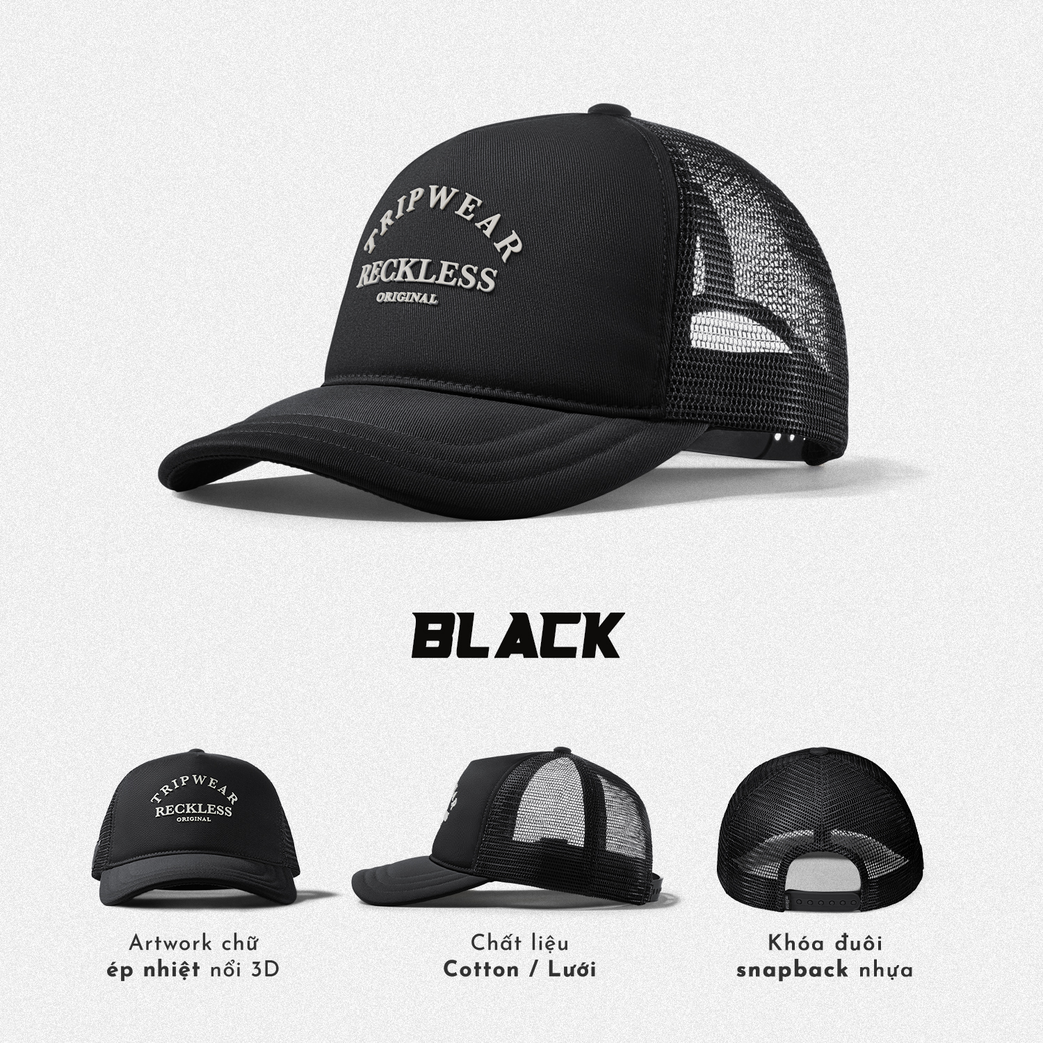 Mũ/Nón Lưỡi Trai Reckless - Trucker Cap - Vải Kaki Cotton Thoáng Khí Lưới Thoát Nhiệt Artwork Ép Chu