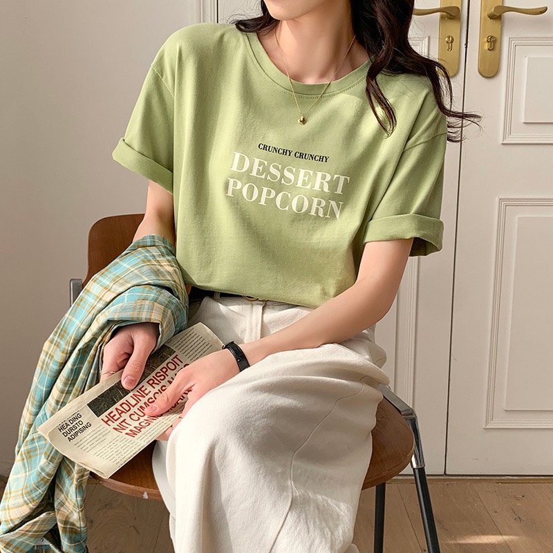 Áo thun nữ kiểu đẹp mới 2022 thun cotton from vừa body sang chảnh in chữ Popcorn đơn giản đẹp áo phô