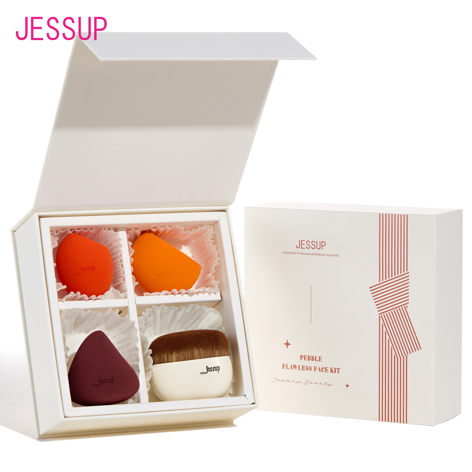 Cọ nền Jessup cọ Kabuki đầu phẳng và mút trang điểm để che khuyết điểm tán phấn má hồng đánh phấn ph