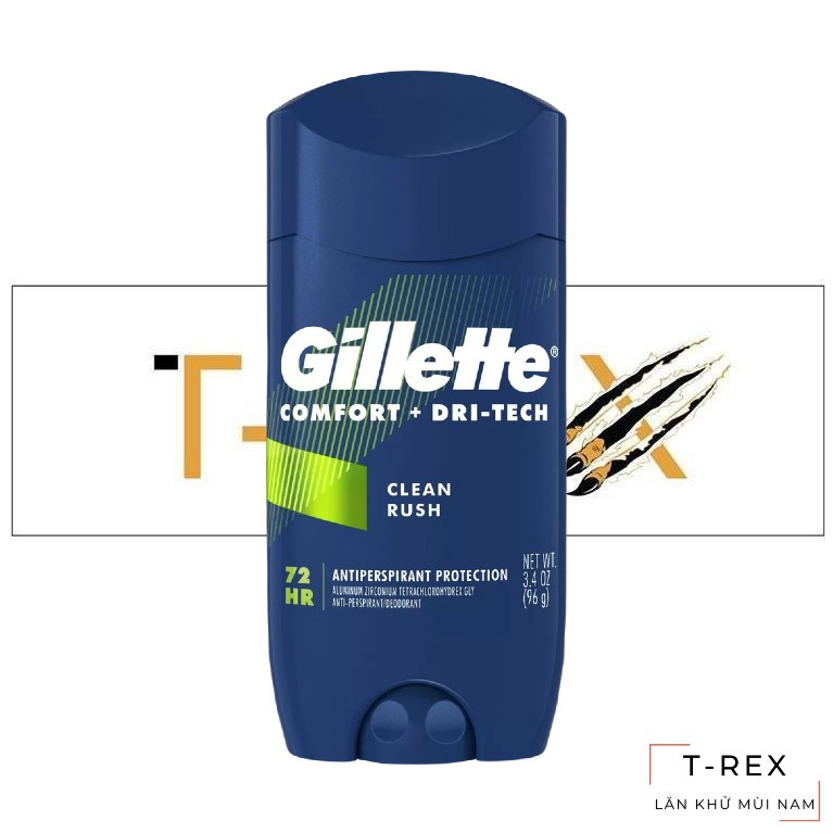 Lăn Khử Mùi Gillette Comfort + Dri - Tech Clean Rush 96Gr (Sáp Trắng)