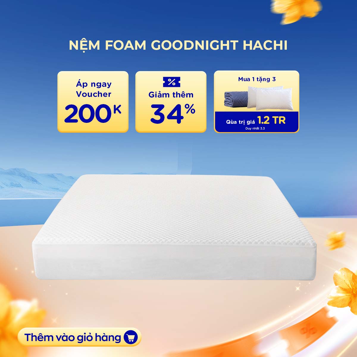 [24-29 Voucher 11%] Nệm foam giảm áp lực Goodnight Hachi chính hãng Vua Nệm
