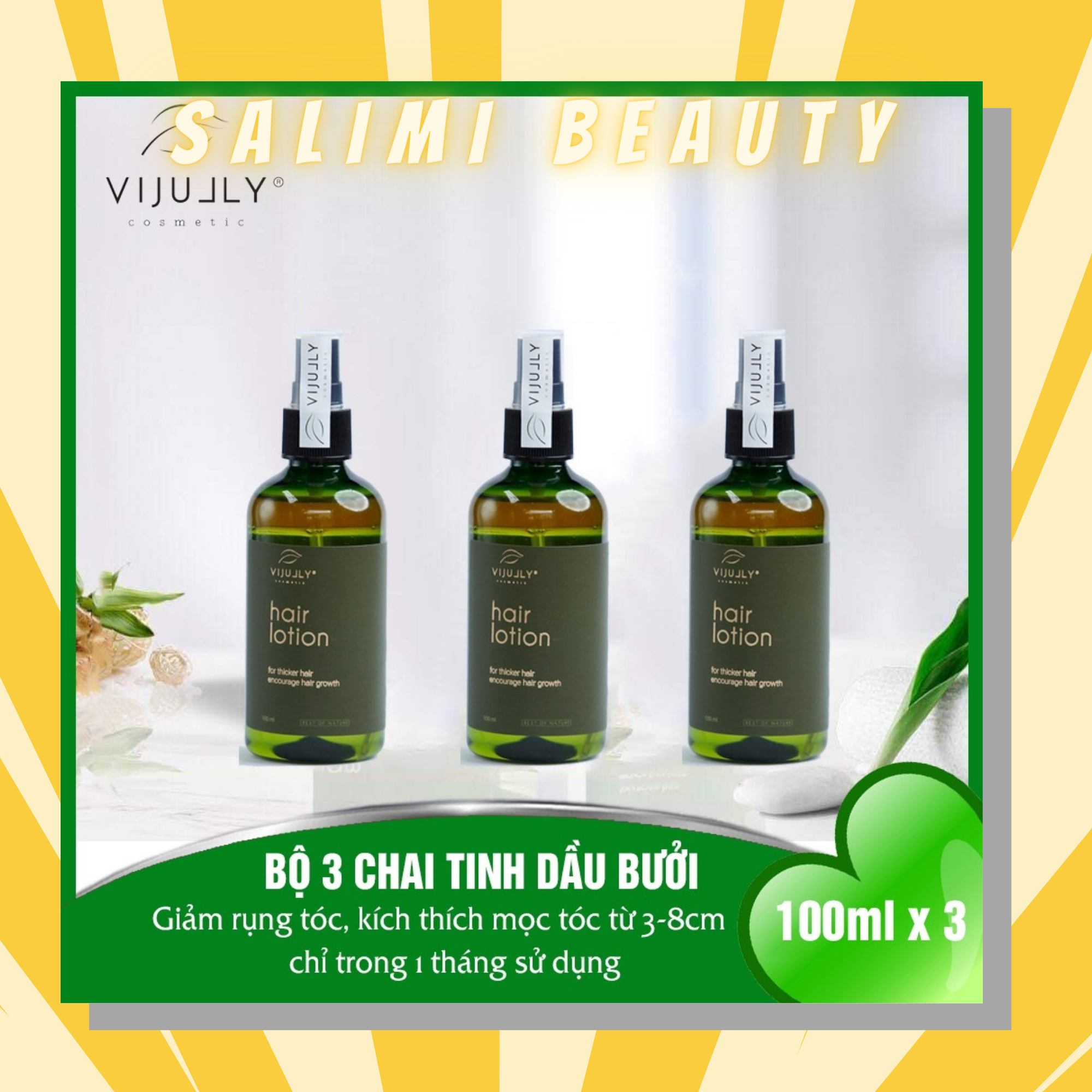 Combo 3 Chai Xịt Dưỡng Tóc Tinh Dầu Bưởi Vijully Giúp Giảm Rụng Tóc Kích Thích Tóc Mọc Nhanh Cho Tóc Dày Và Dài Hơn Gấp 2 Đến 3 Lần - Hàng Chính Hãng