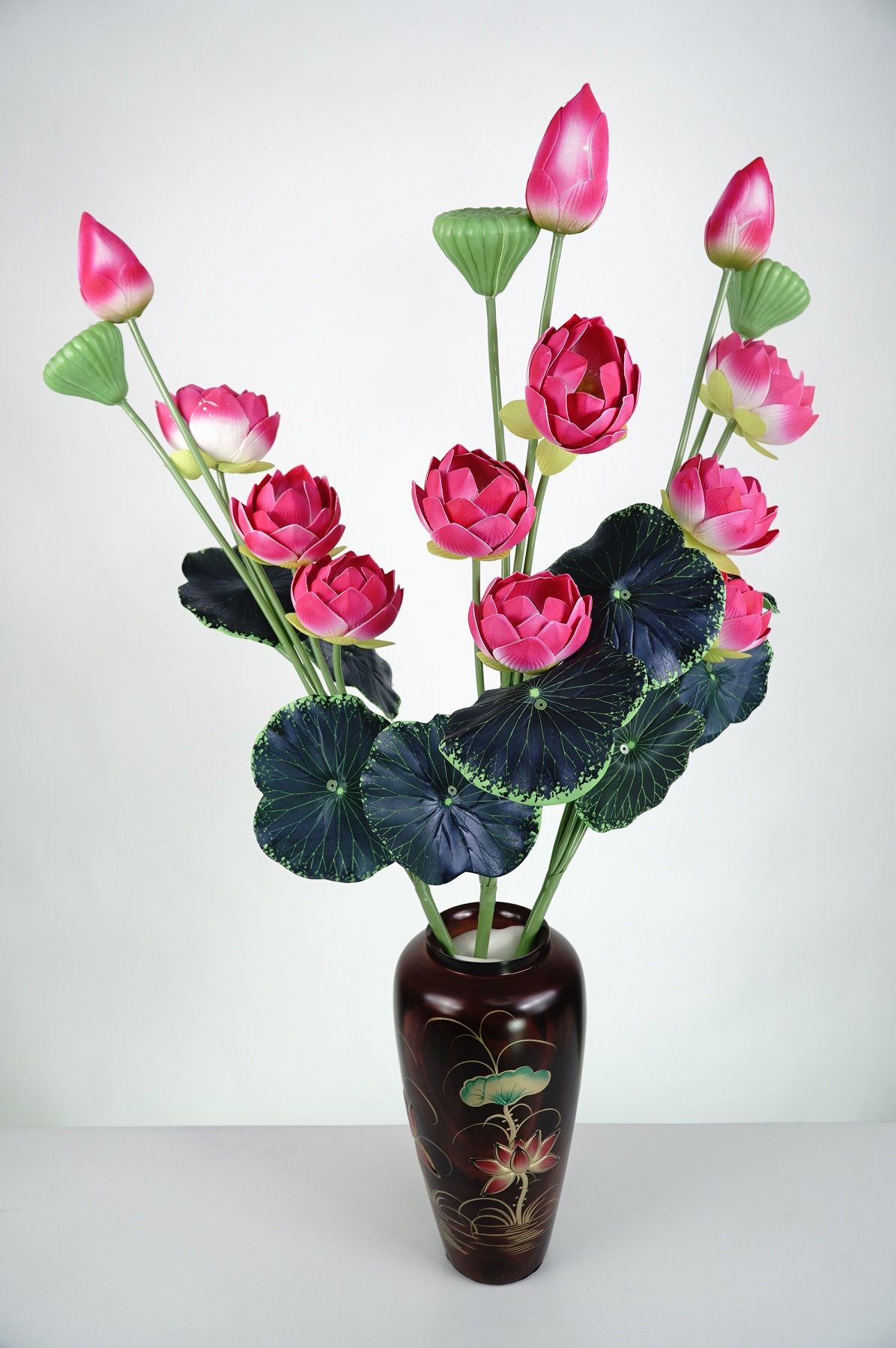 Cành Hoa Sen giả bông sen lớn màu sắc tự nhiên chất liệu xốp sang đẹp như hoa thật - Dài 85cm