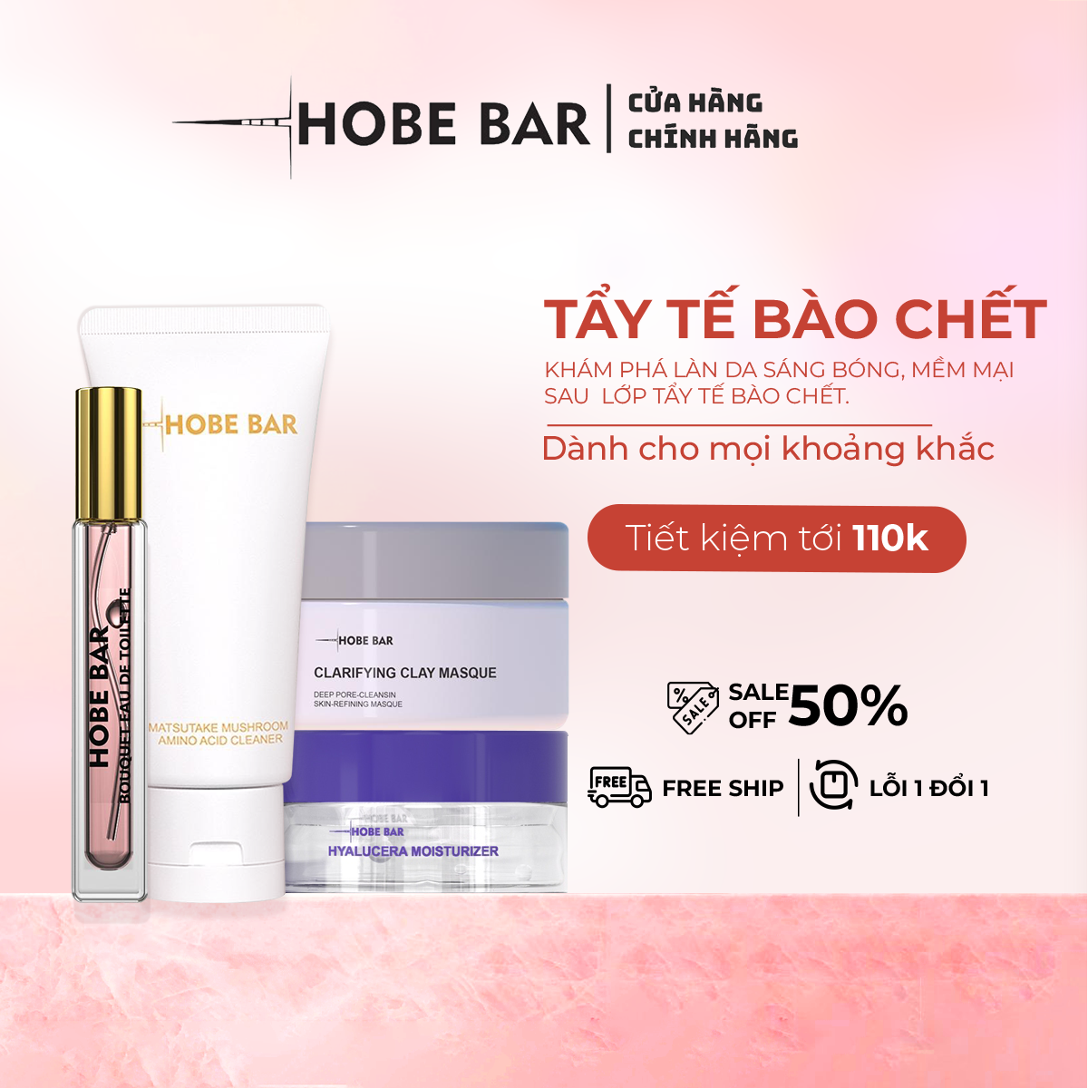 Combo tẩy tế bào chết HOBEBAR mặt nạ đất sét + sữa rửa mặt + kem dưỡng ẩm + nước hoa nữ bí quyết làm sạch sâu &amp; cấp ẩm