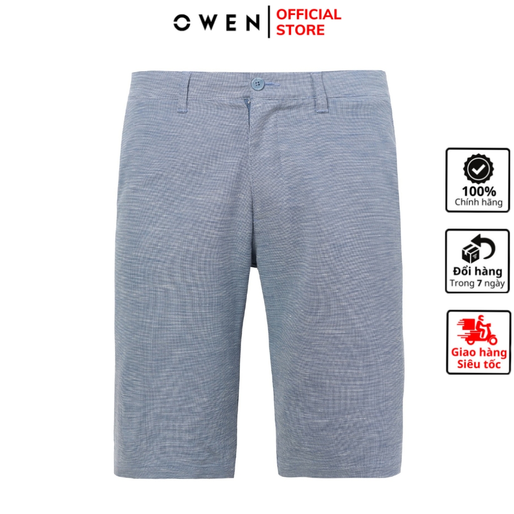 Quần short âu nam Owen Cao Cấp ST231278 Quần Sooc Ngố Đùi màu xanh chất vải polyester dáng slim fit 