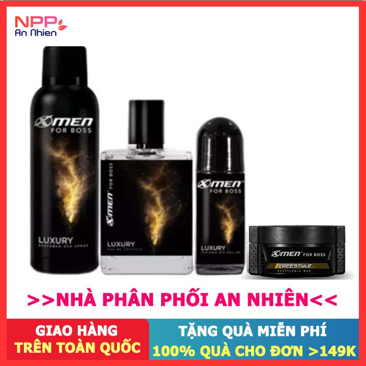 Combo Khử Mùi Nước Hoa Và Wax Vuốt Tóc X - Men For Boss Luxury (150G+49Ml+50Ml+70G) - Npp An Nhiên