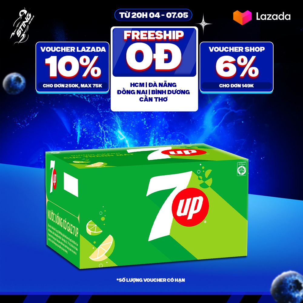 [SALE 5/5] Thùng 24 Chai Nước Ngọt Có Gaz 7Up (390ml/chai)