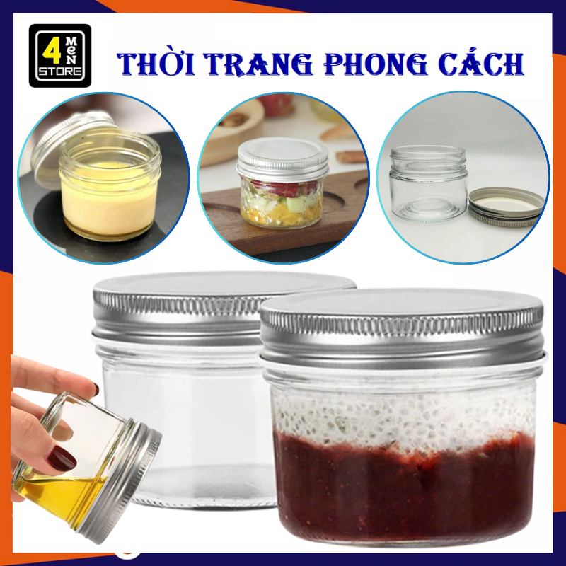 Lọ Thủy Tinh Loại Dày 500ML -  Hũ Thủy Tinh Nắp Nhôm Đựng Thực Phẩm Làm Sữa Chua Caramen Pudding 500