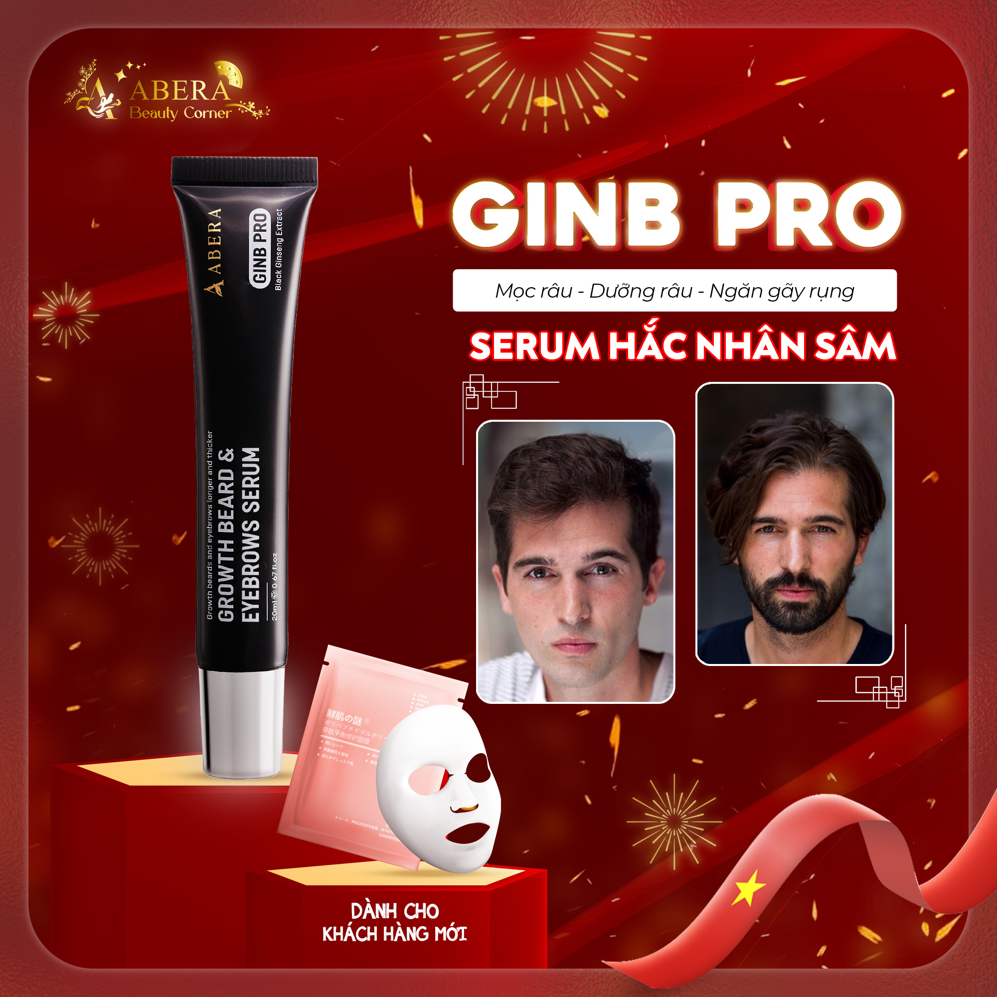 Kích mọc râu chuyên sâu - Serum Hắc Nhân Sâm Abera GinB Pro | Kích mọc lông mày râu tóc