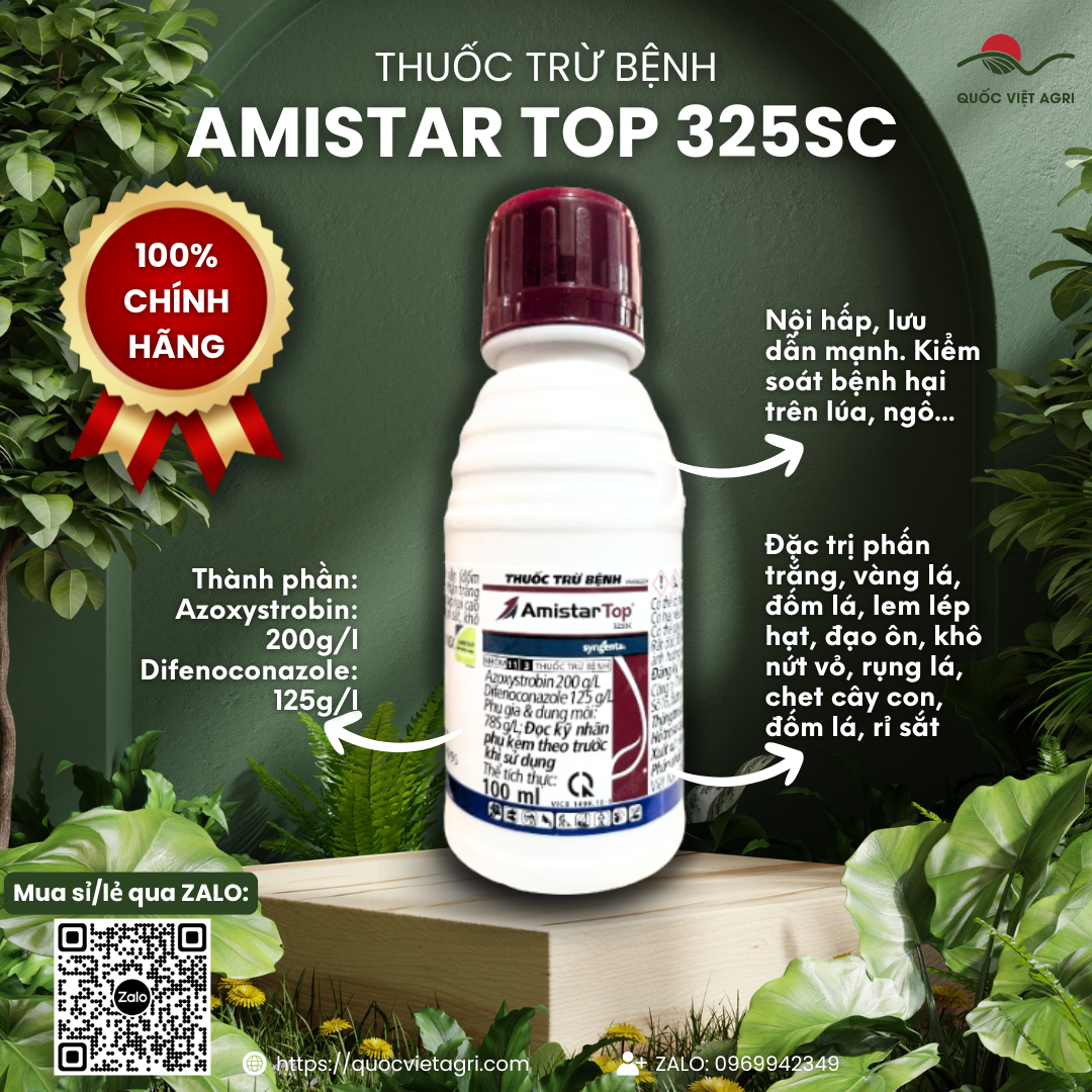 Thuốc trừ bệnh AMISTAR TOP 325SC (chai 100ml) - Azoxystrobin 200g/l + Difenoconazole 125g/l Chính hã