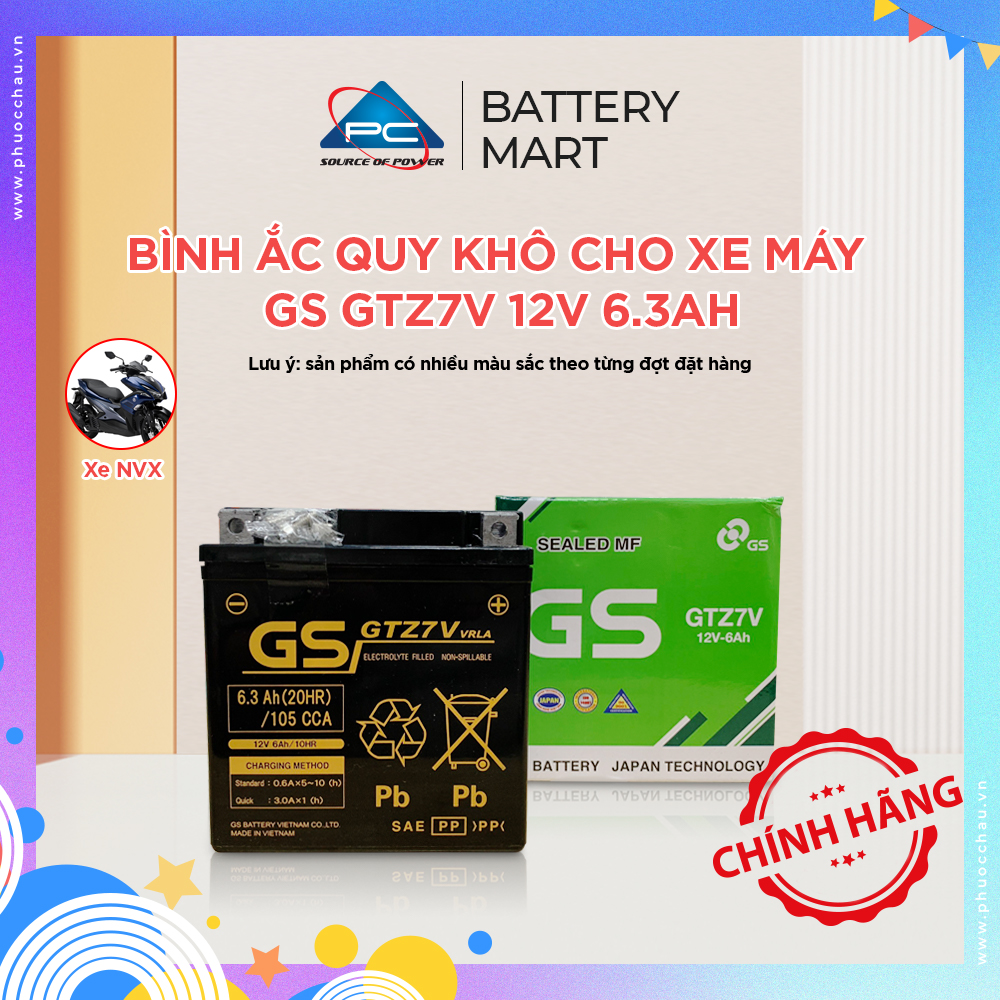 Bình ắc quy xe NVX 155 ắc quy xe máy GS khô GTZ7V 12V6.3AH