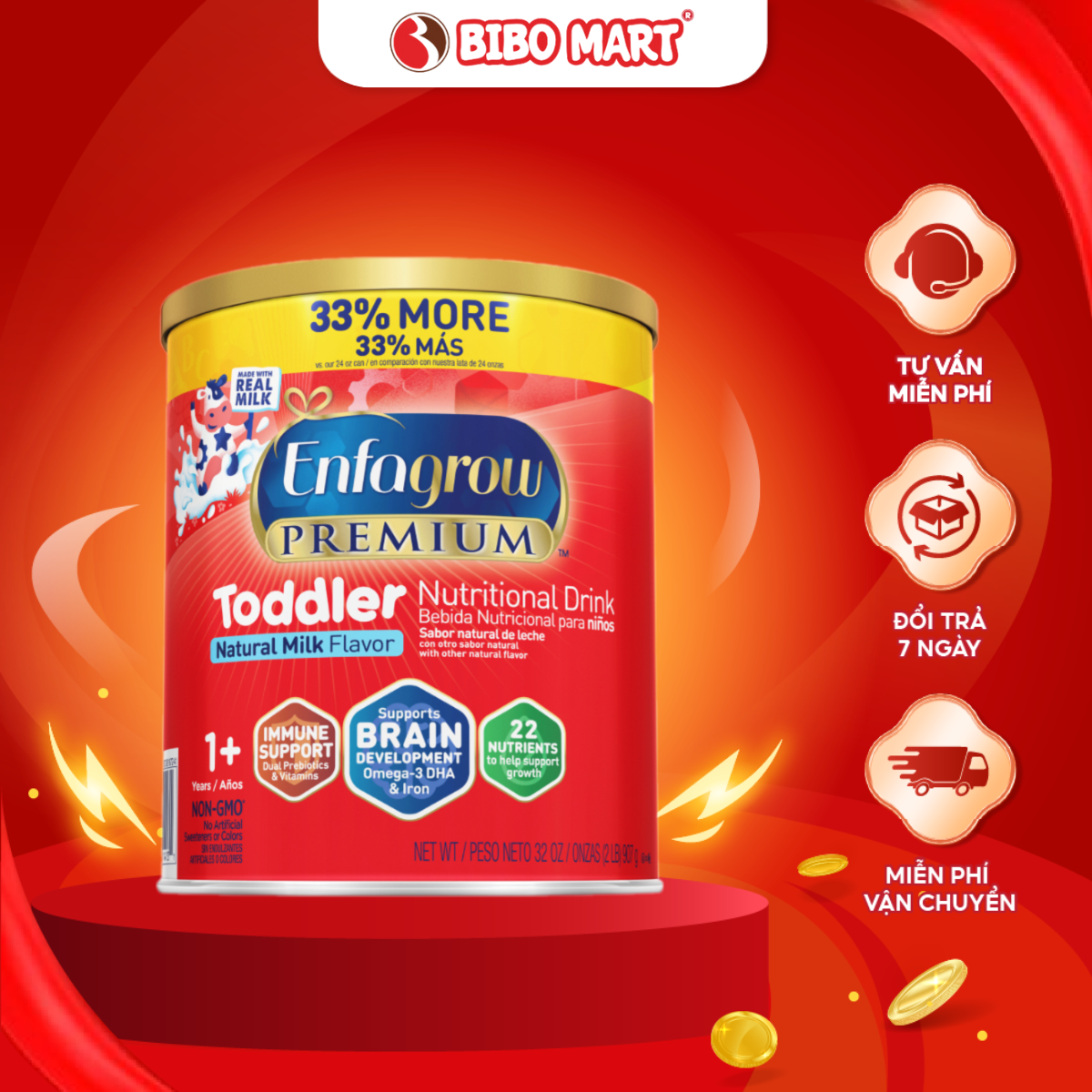 Sữa Bột Dinh Dưỡng Enfagrow Premium Toddler 907g Dành Cho Trẻ Từ 1-3 Tuổi - Bibo Mart