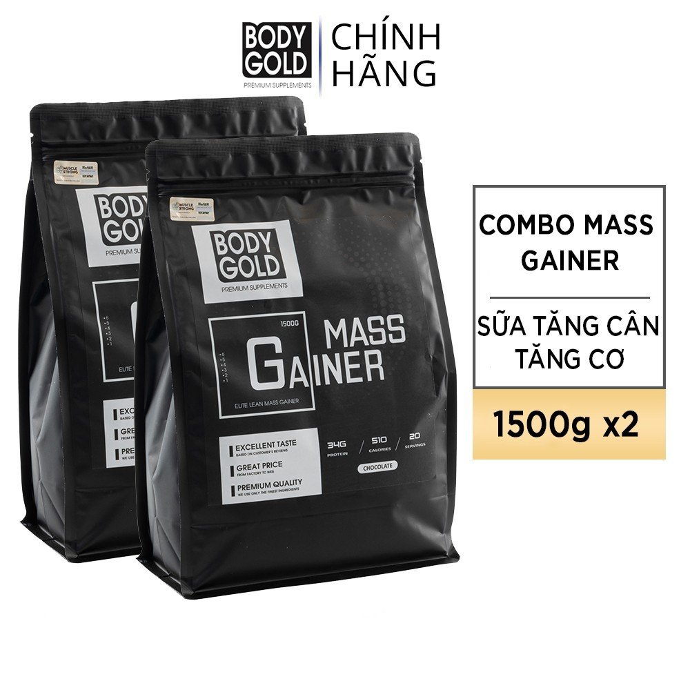 COMBO 2 TÚI Sữa Tăng Cân - Tăng Cơ ELITE LEAN MASS GAINER BODY GOLD 3Kg - Tặng Bình Lắc