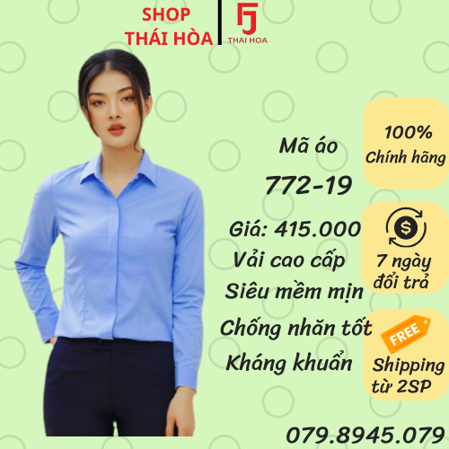 Áo sơ mi nữ Thái Hòa trơn chất liệu giãn giá rẻ nhất tháng 72023