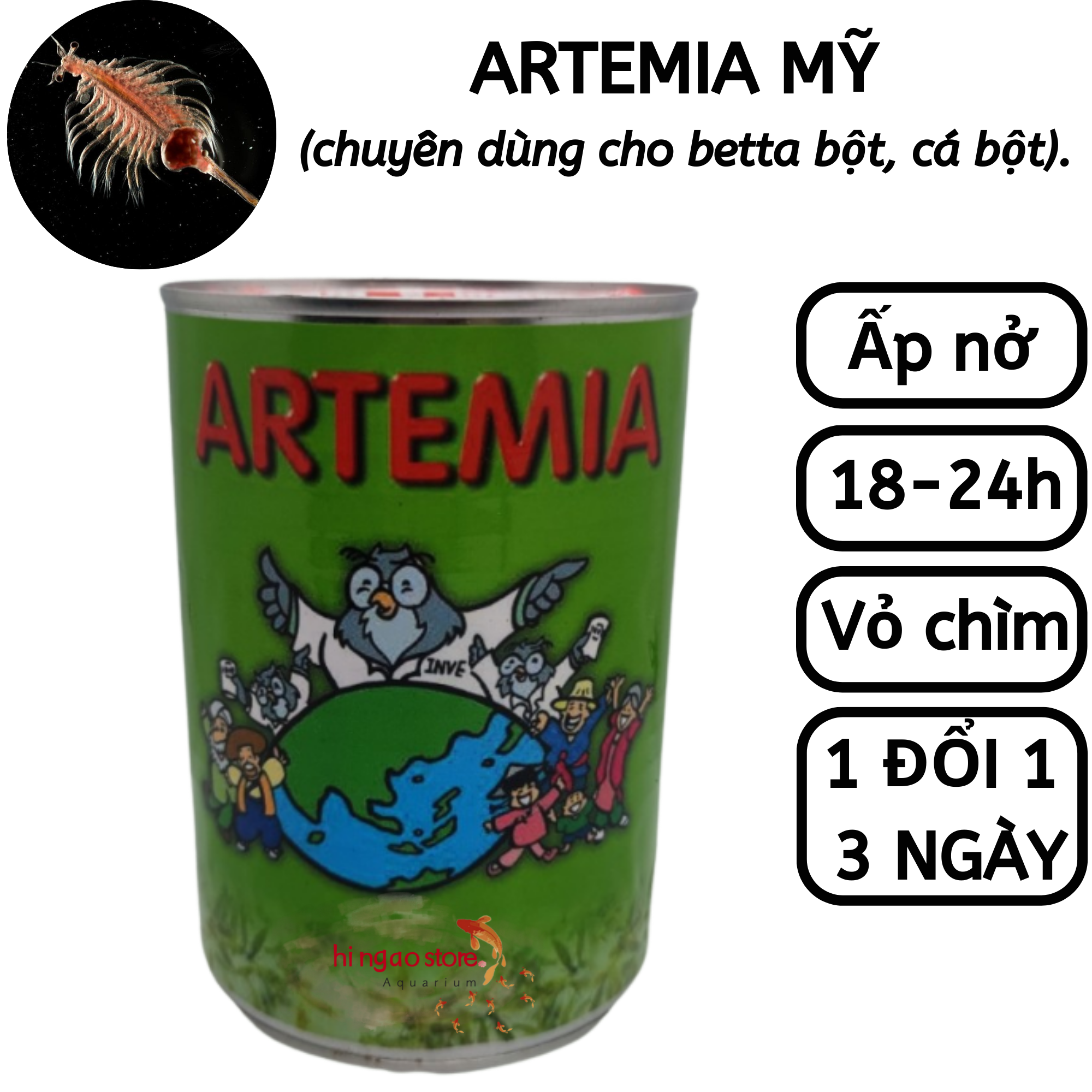 Lon 425g Trứng Artemia Mỹ Hàng Xịn - Thức ăn cá betta bột cá bột (2)| Hingaostore.