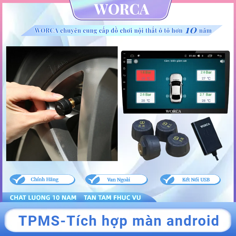 Cảm biến áp suất lốp ô tô TPMS WORCA  cảm biến áp suất lốp xe hơi gắn van Trong van ngoài cảm biến áp suất ô tô cảm biến áp suất lốp ô tô dùng năng lượng mặt trờicảm biến áp suất lốp tích hợp màn Android