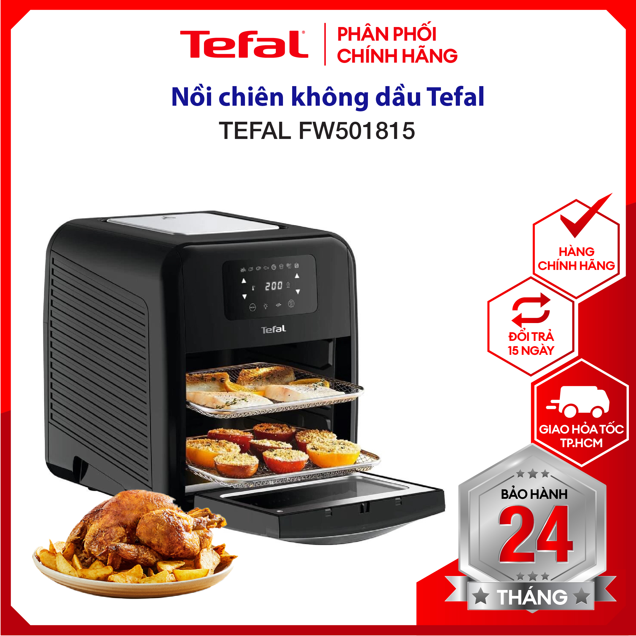 |HOẢ TỐC 2H| |Trả Góp 0%| Nồi chiên không dầu đa năng Tefal FW501815 - Dung tích 11L 2000W - 9 chức
