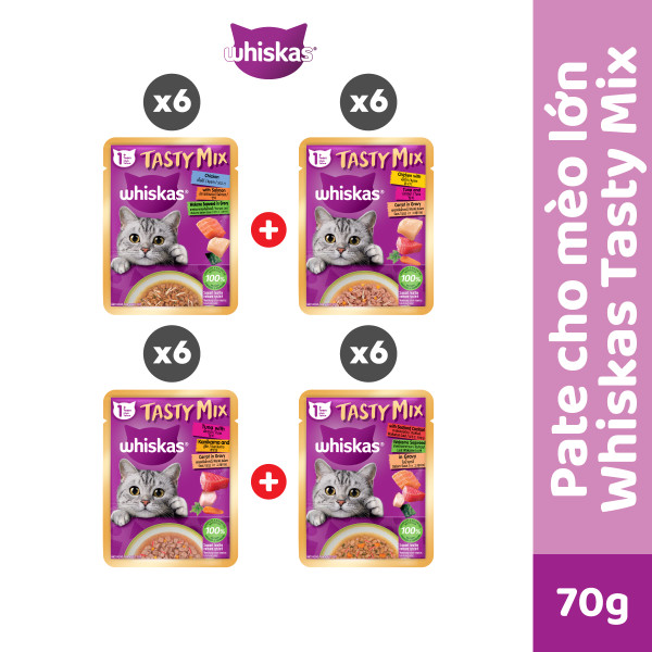 [Date 2026] WHISKAS Tasty Mix Pate Cao Cấp Cho Mèo Lớn Mix Vị (Nhiều gói) 70g - Dinh Dưỡng Hoàn Thiệ