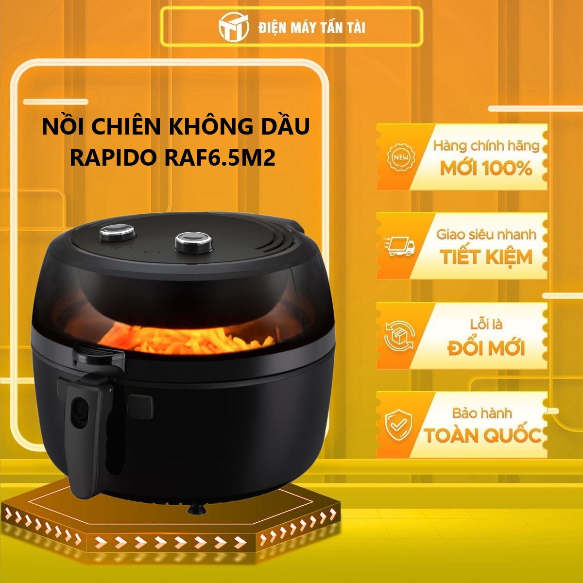 Rapido RAF6.5M2 - Nồi Chiên Không Dầu 6.5L, Đen, Việt Nam