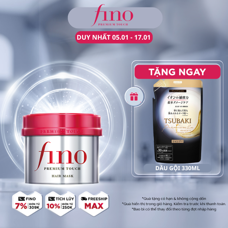 [MUA 1 ĐƯỢC 3] Kem ủ tóc cải thiện tóc hư tổn Fino Premium Touch 230g