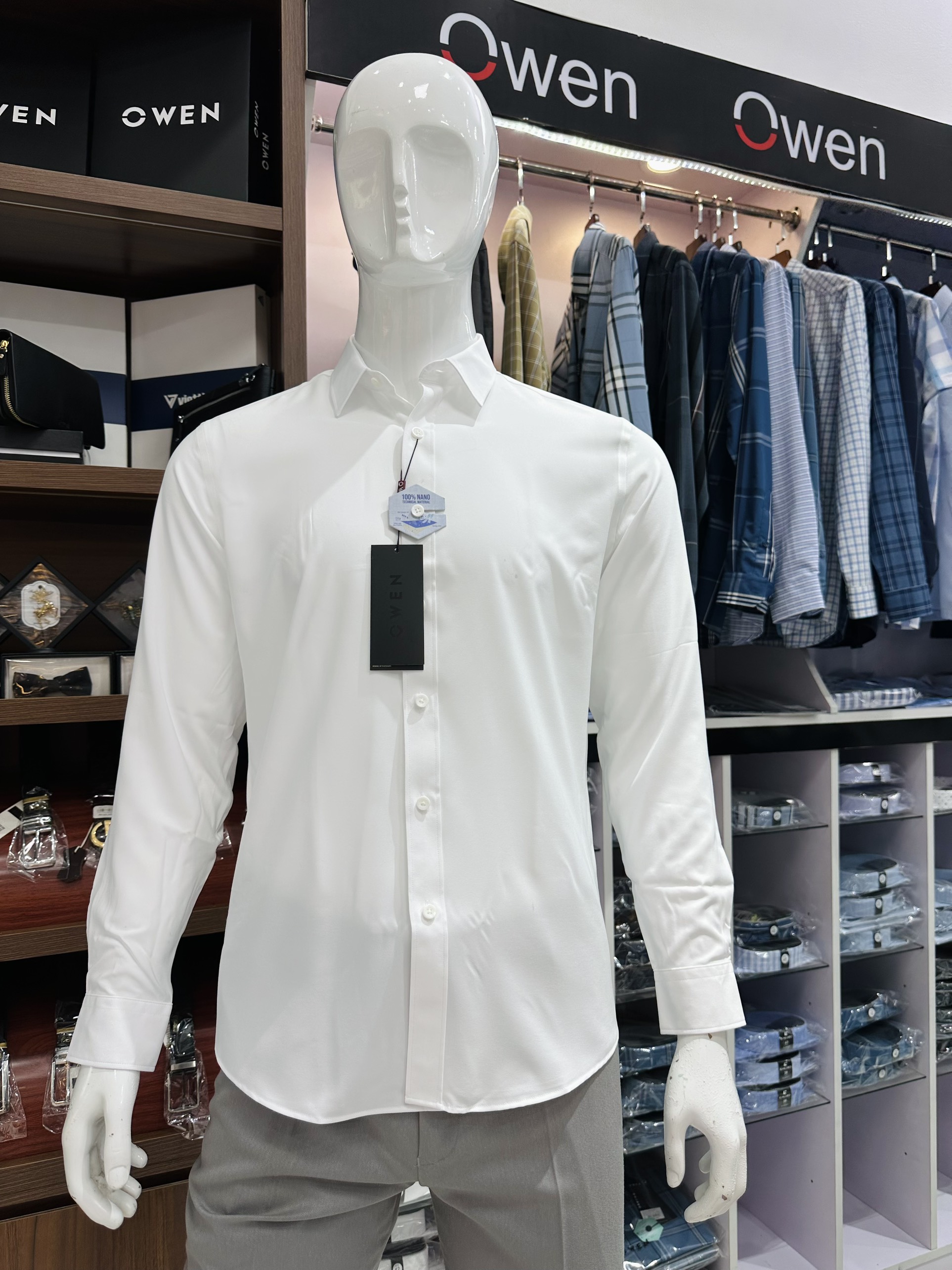 OWEN - Áo sơ mi Owen trắng dài tay nano( có túi ngực/ không túi ngực) có size lớn