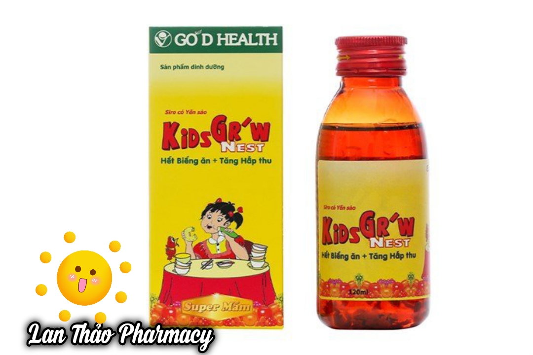 Siro yến sào Kids Grw Nest chai 120ml hết biếng ăn tăng hấp thu tăng cân hiệu quả cho bé