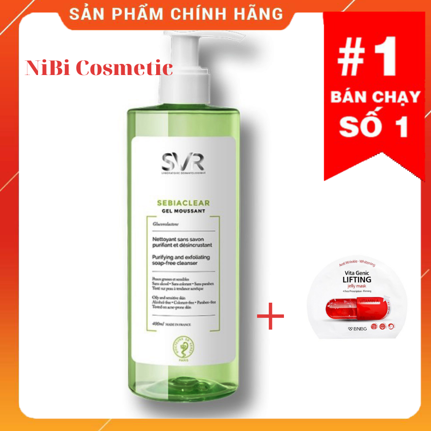 Sửa Rửa Mặt Svr Sebiclear Gel Moussant Cho Da Dầu Mụn 400Ml Tặng Kèm 1 Miếng Mặt Nạ Vita Genic Đỏ