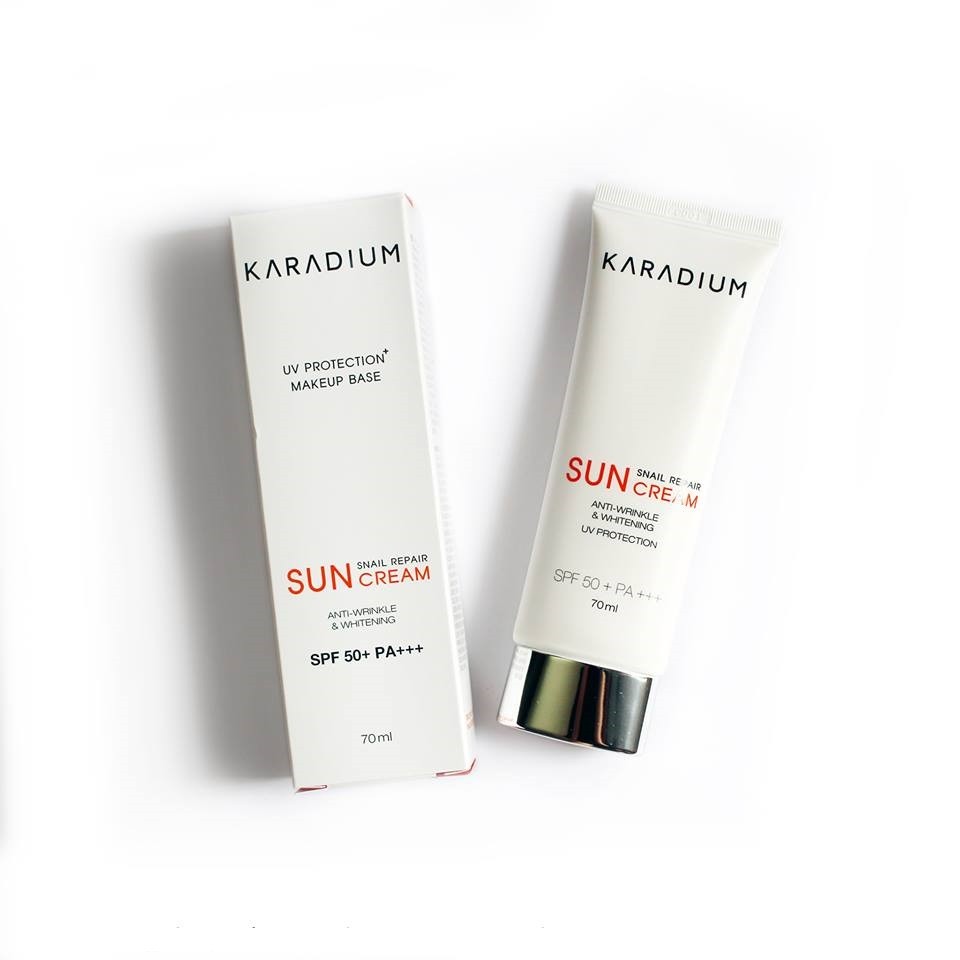 Kem chống nắng Karadium snail repair sun cream spf 50+ pa+++ sản xuất từ các thành phần tự nhiên an toàn và đảm bảo chất lượng cho người sử dụng