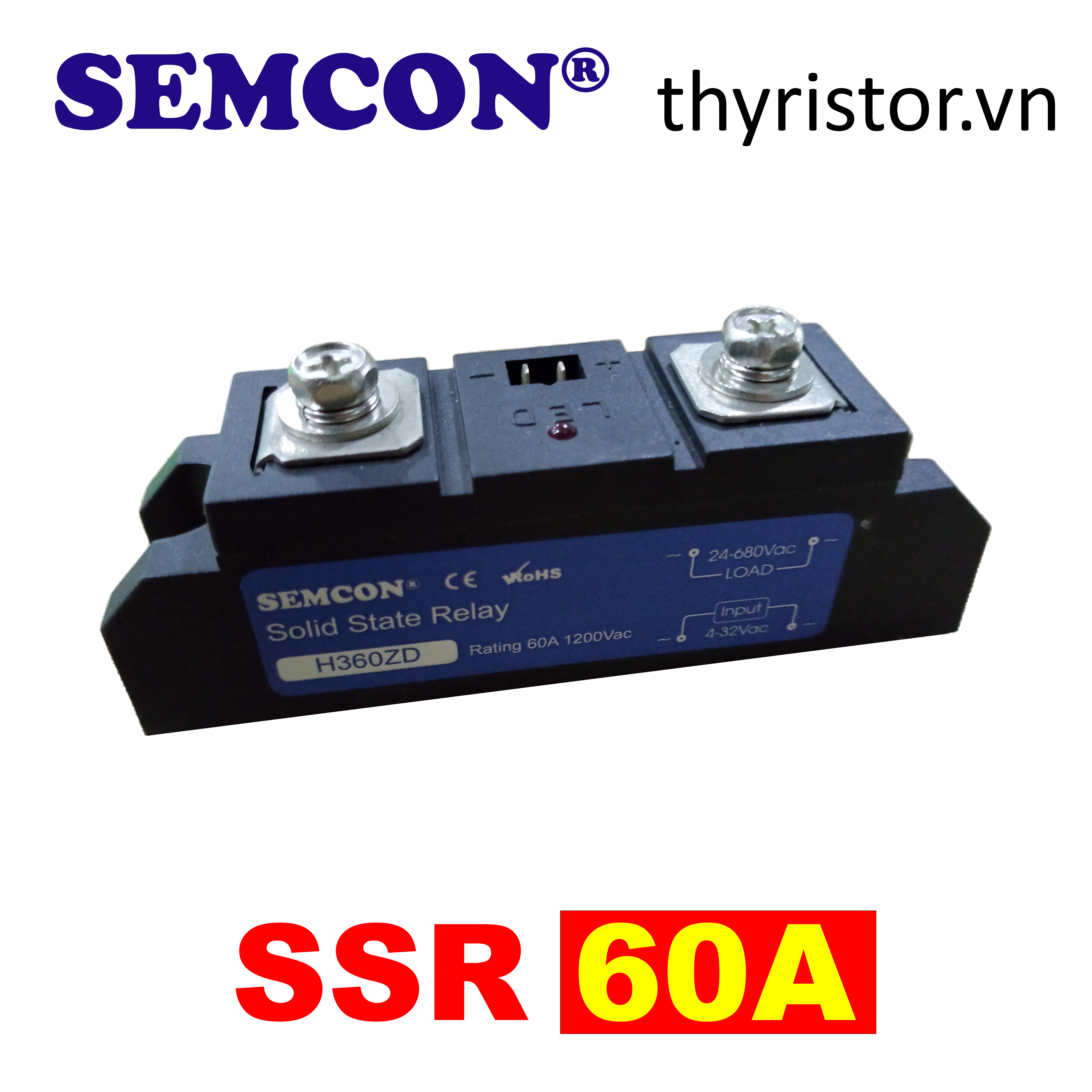 Rơ le bán dẫn SSR Input 3-32Vdc  output : 24-680VAC dòng  60A 100A 150A 200A 300A 400A | Relay Bán D