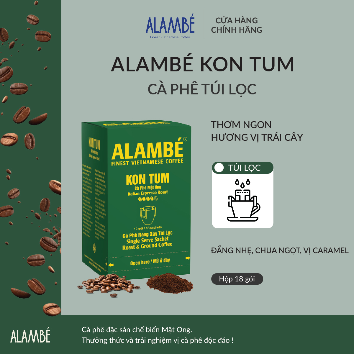 ALAMBÉ Kon Tum - Cà phê phin giấy/ túi lọc Robusta Honey đắng nhẹ chua thanh diu ngọt vị caramel